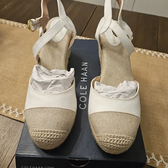 Cole Haan Women's White Espadrille Wedge Sandals - Picture 2 of 4